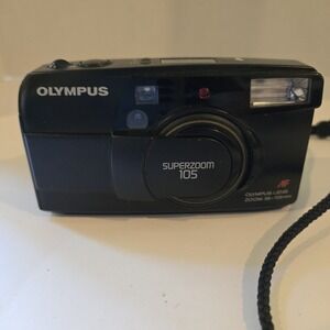 Olympus Superzoom 105 AF 35mm Black Film‎ Camera Needs Battery Tested Working